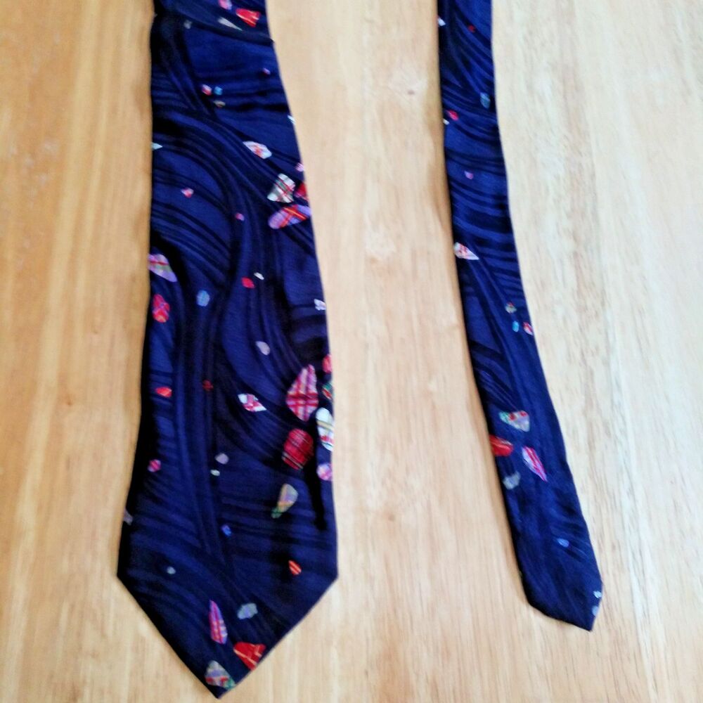 Vito by VR Silk Tie Handmade In Italy Abstract on Blue Black with Grey